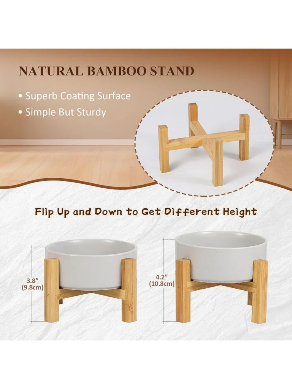 Elevated Ceramic Cat & Dog Bowl with Bamboo Stand - Anti-Vomiting, Stress-Free